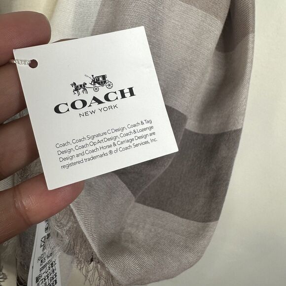 NEW Coach Women's Lightweight Windowpane Challis Scarf in Stone F54253 One Size - Picture 6 of 8